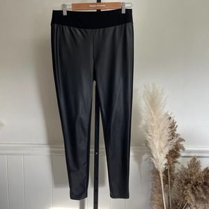 J. McLaughlin Black Faux Leather Front Leggings Pants Sz M
